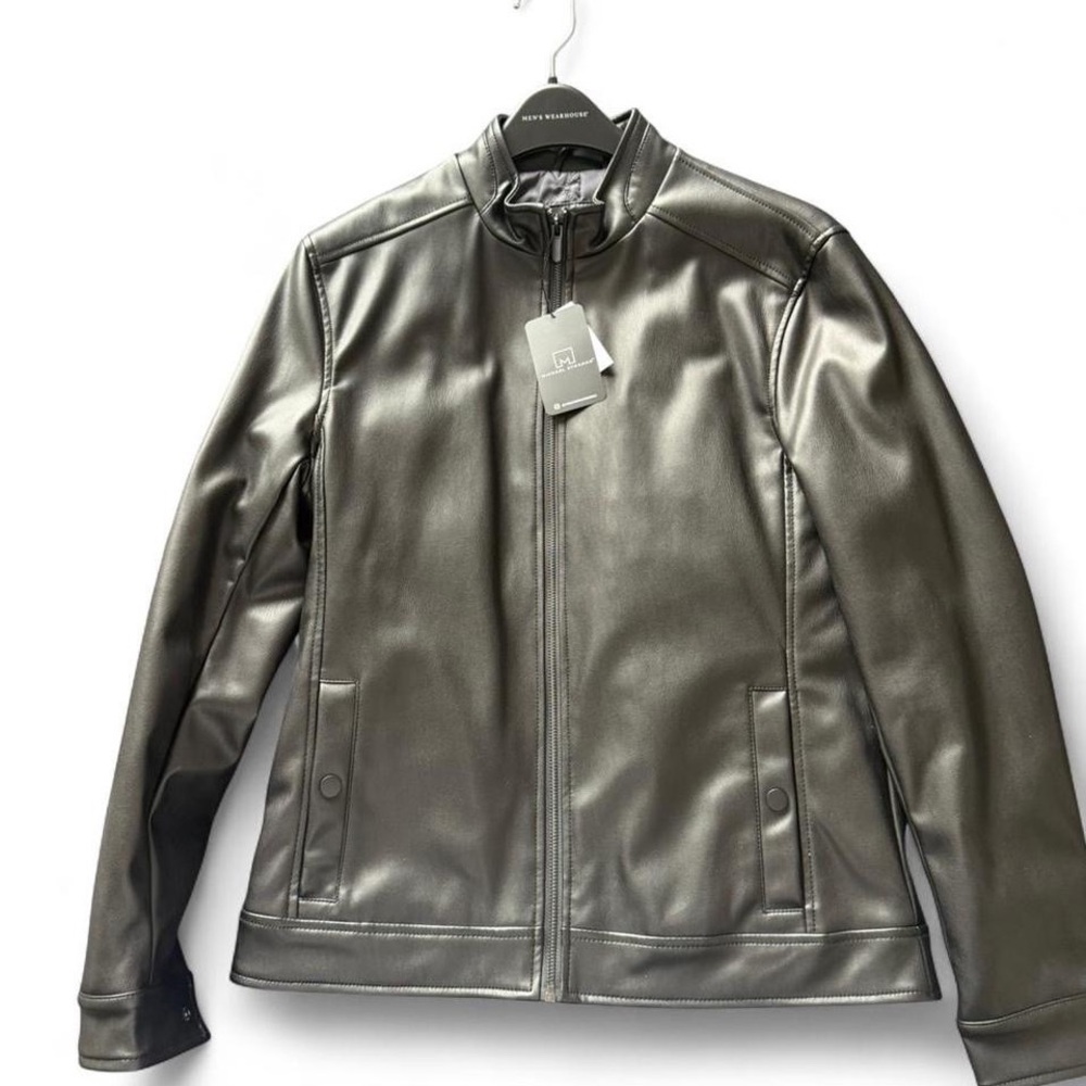 Michael Strahan Modern Fit Bomber Jacket, Black Faux Lambskin